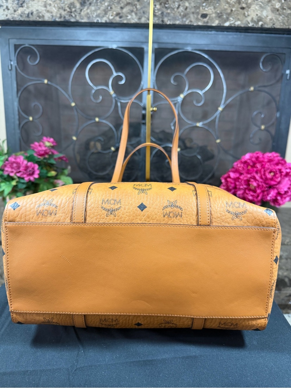 MCM Cognac Visetos Monogram Tote with Gold Plaque - Picture 2 of 9